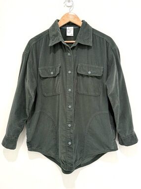 Offline By Aerie Green Corduroy Snap Button 100% Cotton Oversized Jacket Size XS